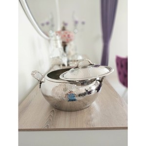 Gulf Style Amazing Cazuela Handi Look Calentador de alimentos en color plateado Hermoso patrón martillado Servidor de alimentos calientes Artículo de tendencia - Product Image 6