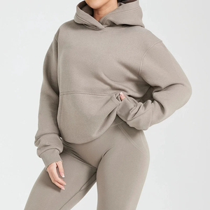 Venta caliente de las mujeres de gran tamaño Drop Shoulder Hoodies 100% algodón transpirable ligero con por encima de la rodilla sólido logotipo personalizado - Product Image 4