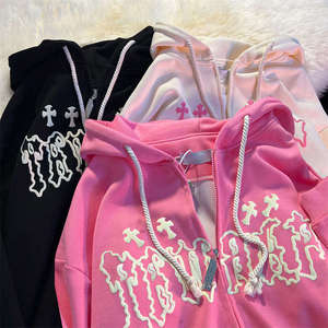 Esta Sudadera con capucha y cremallera de gran tamaño de lana de algodón grueso personalizada presenta un diseño de letras de burbujas 3D de moda, - Product Image 1