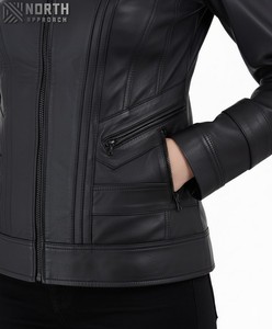 Transpirable de alta calidad para mujer, prendas de vestir exteriores, estilo de moda, nuevo modelo, chaqueta informal con cremallera para mujer, chaqueta de cuero para mujer personalizada - Product Image 5