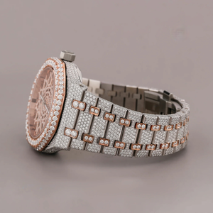 Montre d'affaires de luxe en verre et moissanite avec diamant pour hommes, bracelet bicolore, style analogique de haute qualité. - Product Image 3