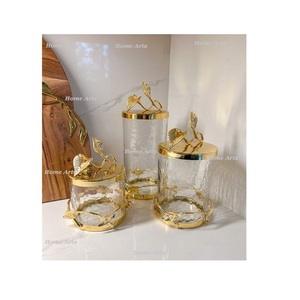 Antique Design <b>Glass</b> and Metal Jar with Marble Lid Round Shape Customized Size <b>Canister</b> Set for Sale - Product Image 2