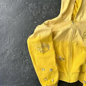 Wholesale Acid Wash 500 Gsm French Terry <b>Hoodie</b> for <b>Men</b> Streetwear Rhinestone Distressed Zip up Oversized Cropped <b>Hoodie</b> <b>Men</b> - Product Image 2