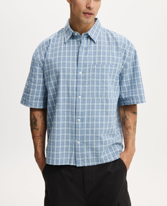 เสื้อเชิ้ตแขนสั้นลายตารางหมากรุกคุณภาพสูงสำหรับผู้ชายเสื้อลำลองทรงหลวมมีปกแบบกล่องและแบบครอป4ปุ่มสำหรับฤดูร้อน - Product Image 5