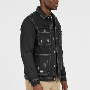 Veste en jean pour homme de haute qualité à prix abordable, col rabattu tendance, sur mesure, streetwear, plusieurs poches - Product Image 3