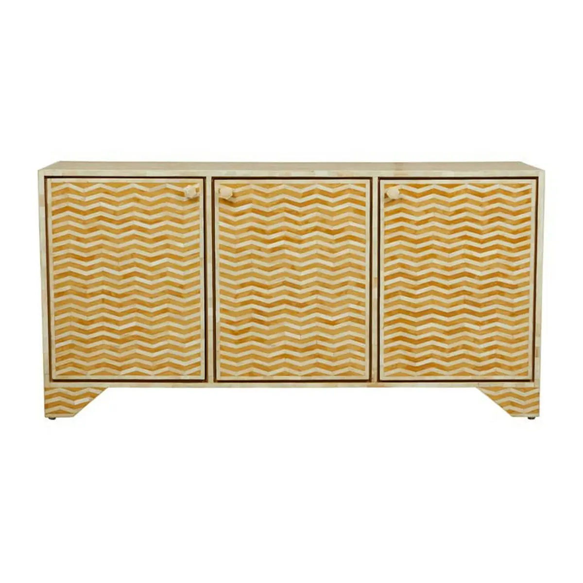 Luxury Style Modern Living Room Furniture Bone Inlay Modish Yellow Solid Wood Sideboard Chevron Pattern Bone Inlay Sideboard