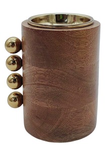 Modern Cylinder Wooden <b>Bakhoor</b> Burner Gold Beaded Accents Mabkhara Arabic <b>Oud</b> Incense Holder Luxury Charcoal Censer Home Decor - Product Image 2