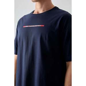 Camiseta de Hombre Azul Marino 100% Algodón Jersey Grueso Suave Texturizado Corte Holgado Estampada-88358 - Product Image 5