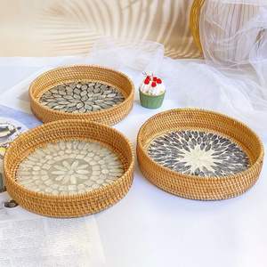 Maravillosa bandeja de servicio de ratán de bambú moderna, vajilla hecha a mano para almacenamiento, decoración del hogar de granja - Product Image 6