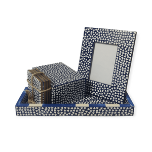 Boîte de rangement carrée en MDF pour la décoration de la maison avec une grande sculpture en résine blanche bleu royal prix d'usine idée cadeau de vacances Style musical - Product Image 2