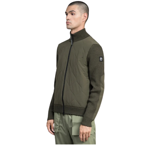 Veste à manches longues pour homme, style décontracté chic, avec panneau matelassé, en tricot hybride zippé - Product Image 2