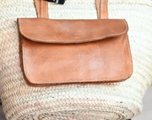Auténtico bolso de paja marroquí con detalles de cuero genuino - Product Image 3