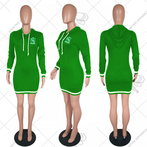 Venta al por mayor Iota Phi Lambda Midi Jersey vestido acanalado largo con capucha bordado personalizado - Product Image 1