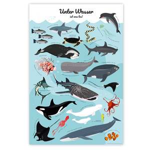 Modern Sea Creatures <b>Poster</b> Stylish Wall Art Featuring Underwater Action Made of Durable Paper - Product Image 1