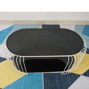 SFBT019-2-Tier White Iron Frame <b>Sofa</b> <b>Table</b> with <b>Black</b> Glass Top Women's Coats Accessory - Product Image 3