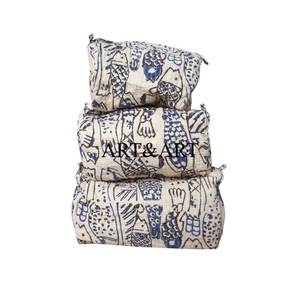 Ensemble de trousses de rangement cosmétiques réutilisables en coton écologique à franges bohèmes unisexe, grande capacité, 3 pièces, rangement de maquillage - Product Image 1