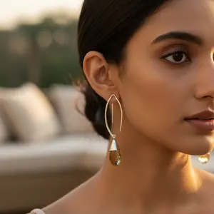 ต่างหูเงินแท้ 925 รูปทรงหยดน้ำสำหรับผู้หญิง ประดับด้วยพลอยซิทริน-ต่างหูแฟชั่นแบบห้อย - Product Image 2