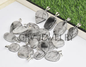 Pendentifs en argent sterling 925 faits à la main, style bohème ethnique, avec pierres précieuses naturelles de rutile noir de qualité supérieure, pour fiançailles, fêtes et mariages, vente en gros - Product Image 5