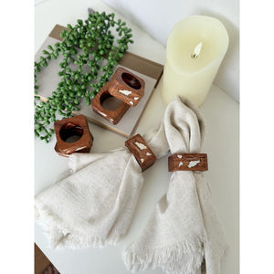 Juego de 4 servilleteros de madera de diseño moderno hechos a mano servilleteros de tejido elegantes accesorios de ajuste de mesa para cenas - Product Image 4