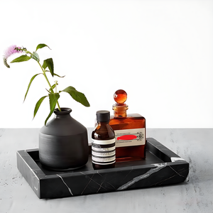 Plateau de salle de bain en marbre élégant en forme de rectangle organisateur de vanité multifonctionnel affichage de bijoux plateau de service à café décoratif - Product Image 2