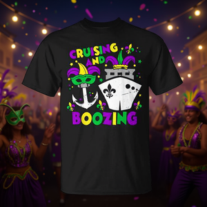 T-shirt Cruising And Boozing Mardi Gras per adulti, unisex, a maniche corte, girocollo, design per feste in famiglia - Product Image 3