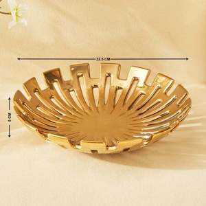 Metal Textured Gold Plated Serving Bowl Decorative Home Kitchen Table Top Dish <b>Platter</b> - Product Image 1