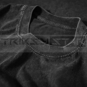 T-shirt vintage délavé 220g coupe classique DIY Hip Hop couleur unie streetwear manches courtes 100% coton biologique tricoté respirant pour homme - Product Image 5
