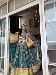 Vestido de Fiesta Afgano de Último Diseño en Tallas Personalizadas, Vestido Anarkali de Lino Satinado Vintage Tribal Kuchi con Lentejuelas para Mujer, Vestido Moderno para Chicas - Product Image 2