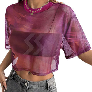 <b>Top</b> Quality Solid Color <b>Women</b> <b>Mesh</b> Boxy T-Shirts Breathable Lightweight Cotton T-Shirt For <b>Women</b> - Product Image 5