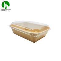 Vente en gros de bols à salade jetables étanches et recyclables biodégradables de 1200ml rectangle à 2 compartiments Boîtes à lunch avec couvercle