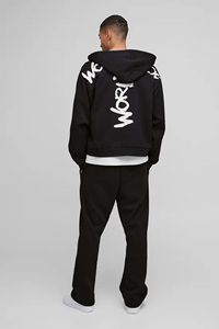 Sudadera Negra Extra Grande para Hombre 2025, Sudadera con Capucha Transpirable, Bordada y Estampada, con Cierre de Cremallera, Algodón Grueso de Alta Calidad - Product Image 2