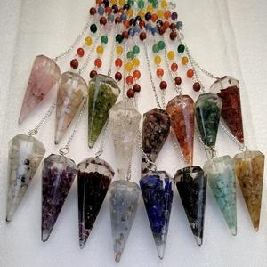 Venta al por mayor Arco Iris piedra lunar péndulo de orgón tallado cristal Natural piedra preciosa radiestesia palo curativo piedra semipreciosa artesanía venta - Product Image 3