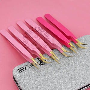 Pinzas de Extensión de Pestañas con Punta de Fibra de Alta Calidad, Punta Larga, Agarre de Diamante, Color Rosa, Herramienta para Artistas de Pestañas - Product Image 2
