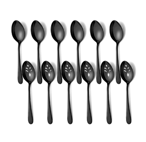 Cuillère/fourchette en acier miroir ensemble de cuillères à salade 3 pièces faites à la main nourriture et cuillères à soupe de riz confortables - Product Image 6