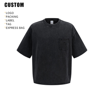 T-shirt Homme Personnalisé en Coton Lourd 100% Uni, Coupe Oversize, Épaules Tombantes, Qualité Supérieure, Style Vintage Délavé à l'Acide, Streetwear, Vente en Gros - Product Image 3
