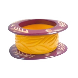 Meilleurs ensembles de bracelets vintage en résine acrylique, motifs végétaux mignons, jaune, violet, orange, noir, bracelets en résine faits à la main, bijoux unisexes - Product Image 3