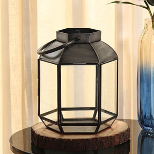 Nouveauté Lanterne artisanale en fer noir de style européen en forme d'hexagone Décoration de sol pour la maison Événements de Noël Utilisation de bougies - Product Image 4