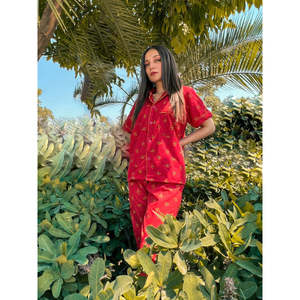 Ensemble chemise imprimée boutonnée et pyjama en coton Pima de qualité supérieure-Babeurre - Product Image 3