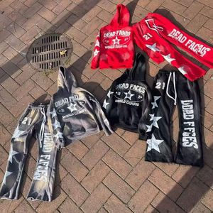 OEM Fleece Screen Print Pullover Hoodie Flared <b>Pant</b> Tracksuit Sets Puffy Flared Stacked 2 Piece <b>women</b> Hoodie <b>Sweat</b> suit Sets - Product Image 6