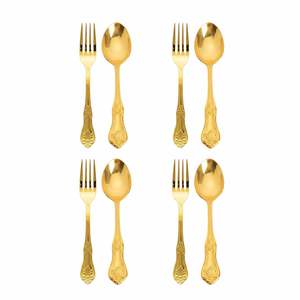 Ensemble de couverts en or, ensemble de cuillères et de fourchettes en or, couverts en acier inoxydable, couverts en or de luxe, couverts gravés vintage, ensemble de vaisselle - Product Image 6