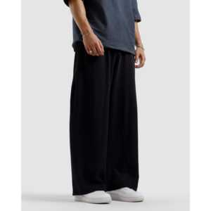 Women's Straight-Leg Baggy High-Waisted Trousers Breathable <b>Elastic</b> Waist Sweatpants with Wrinkled Technics - Product Image 3