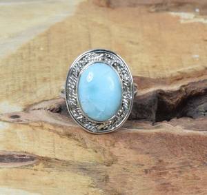 Anillo de Larimar Azul, Plata de Ley 925, Gema Ovalada, Joyería Hecha a Mano, Anillo de Moda para Mujer, Regalo - Product Image 2