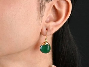 Pendientes de Ónice Verde en Forma de Lágrima de 8-10 mm, Chapados en Oro, con Gancho y Tapa Dorados, Joyería Unisex con Piedra de Nacimiento - Product Image 6