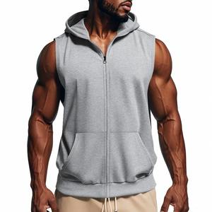American summer new hooded vest men's sports fitness training zipper <b>cardigan</b> sleeveless vest - Product Image 6