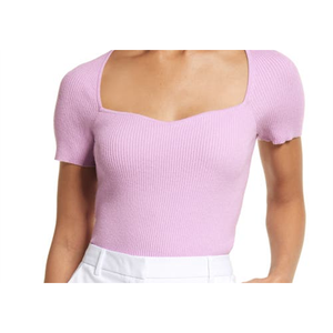 Maglione Nordstrom alla Moda a Coste con Scollo a Cuore, Taglia Media, Colore Viola, Traspirante, Sottile, Primavera Autunno, con Ritagli Frontali - Product Image 2