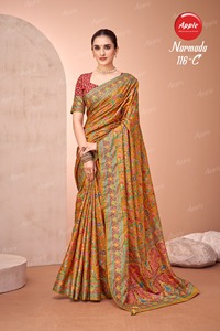 Saris de seda pura Dola con posición Jari Placement Print Sari de seda estampado elegante para ropa de boda festiva y saris de diseñador - Product Image 5