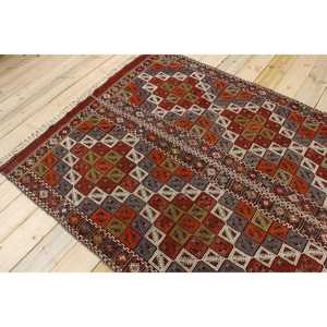 Turkish Area Rug 4.7x8.5 ft, Red <b>Brown</b> Striped Rug <b>Wool</b> - Product Image 4