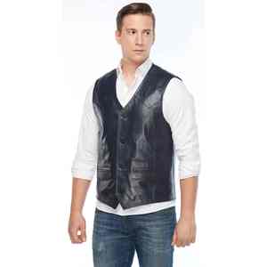 Gilet en cuir véritable pour hommes, de style personnalisé, de haute qualité, chaud et imperméable, de différentes tailles, gilet en cuir de couleur unie - Product Image 2