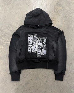 Wholesale Custom 100% Cotton Fleece Unisex Winter Streetwear Oversized Short Hoodie Rhinestone Design Boxy Fit Eco-Friendly - Product Image 3