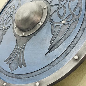 JEXMOO Bouclier Viking artisanal de 24 pouces en bois et acier à haute teneur en carbone, design à centre bombé, avec support de personnalisation et de compatibilité - Product Image 2